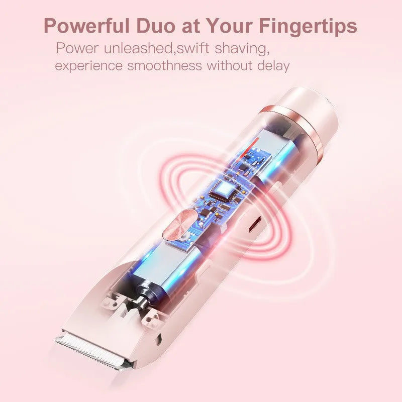 2 in 1 Dual-Head Painless Women Electric Razors Bikini Trimmer Wet Dry Use for Ladies Pubic Hair Detachable Head Electric Shaver
