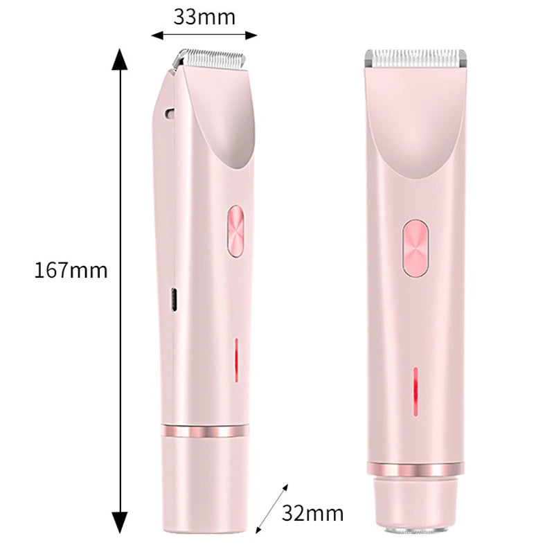 2 in 1 Dual-Head Painless Women Electric Razors Bikini Trimmer Wet Dry Use for Ladies Pubic Hair Detachable Head Electric Shaver