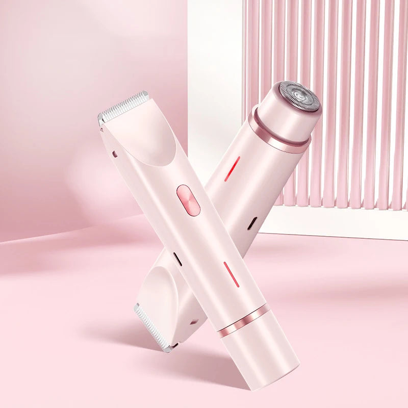 2 in 1 Dual-Head Painless Women Electric Razors Bikini Trimmer Wet Dry Use for Ladies Pubic Hair Detachable Head Electric Shaver