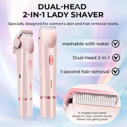 2 in 1 Dual-Head Painless Women Electric Razors Bikini Trimmer Wet Dry Use for Ladies Pubic Hair Detachable Head Electric Shaver