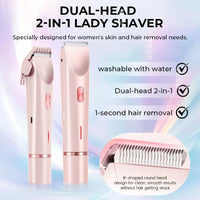 2 in 1 Dual-Head Painless Women Electric Razors Bikini Trimmer Wet Dry Use for Ladies Pubic Hair Detachable Head Electric Shaver