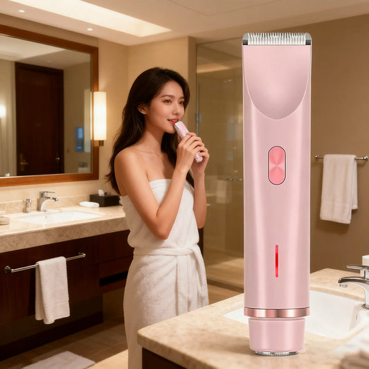 2 in 1 Dual-Head Painless Women Electric Razors Bikini Trimmer Wet Dry Use for Ladies Pubic Hair Detachable Head Electric Shaver